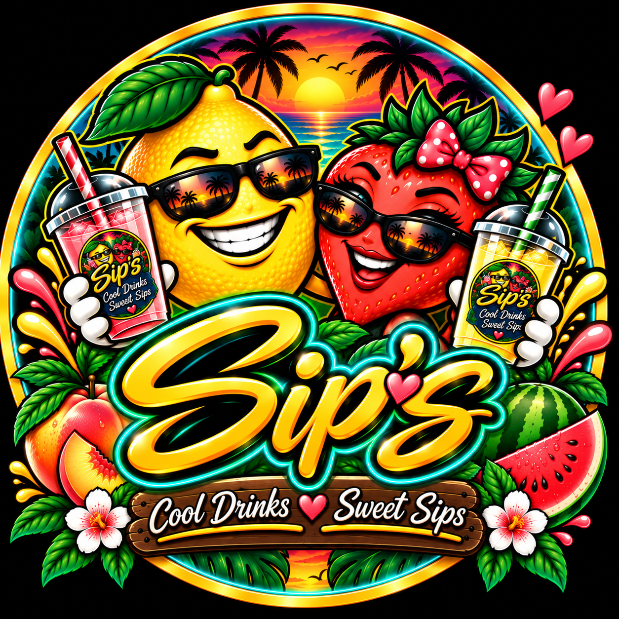 Sip’s lemon and strawberry tropical logo